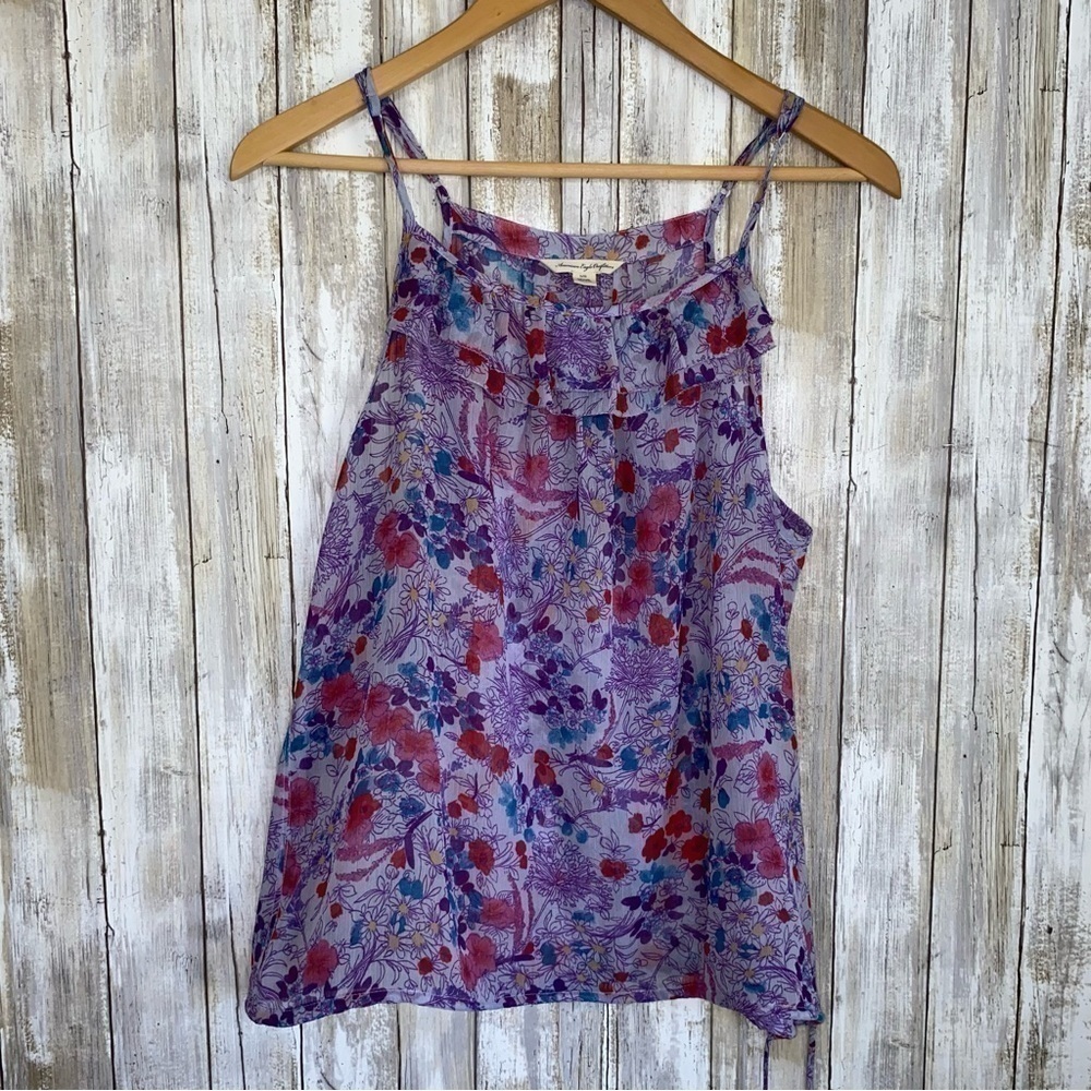 American Eagle Purple Floral Sheer Tank